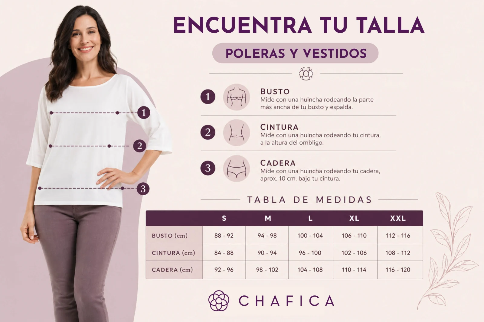 Guía de tallas — Poleras y Vestidos Chafica