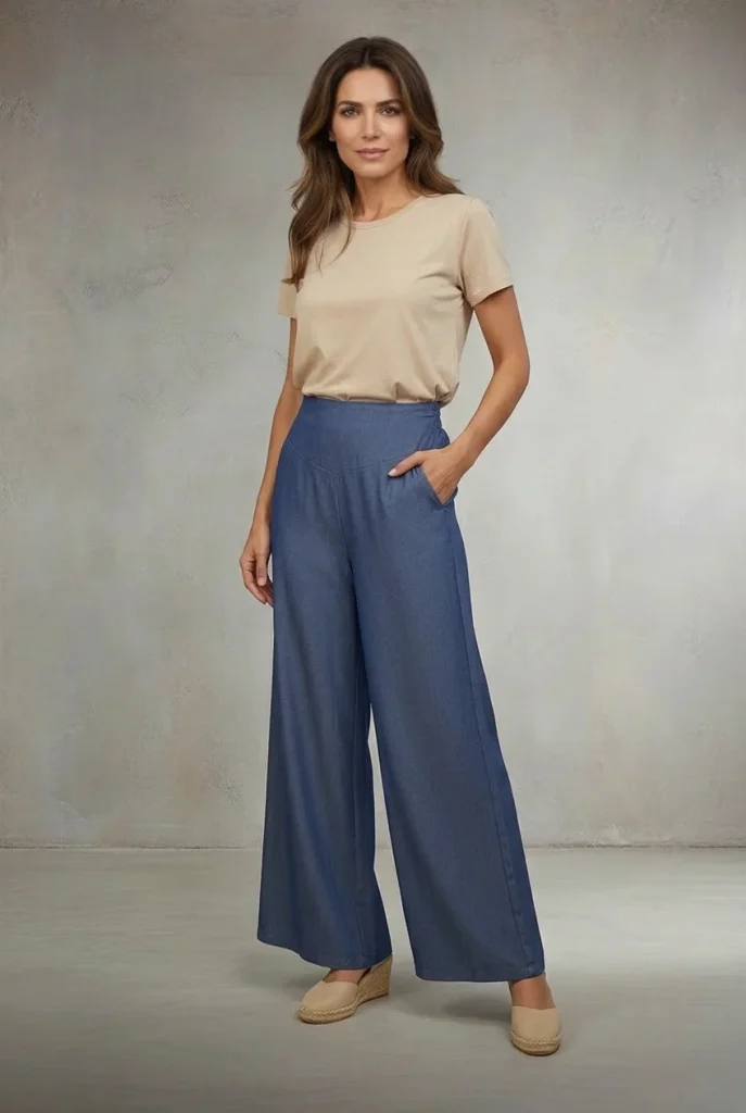 Palazzo Con Bolsillos Denim Look