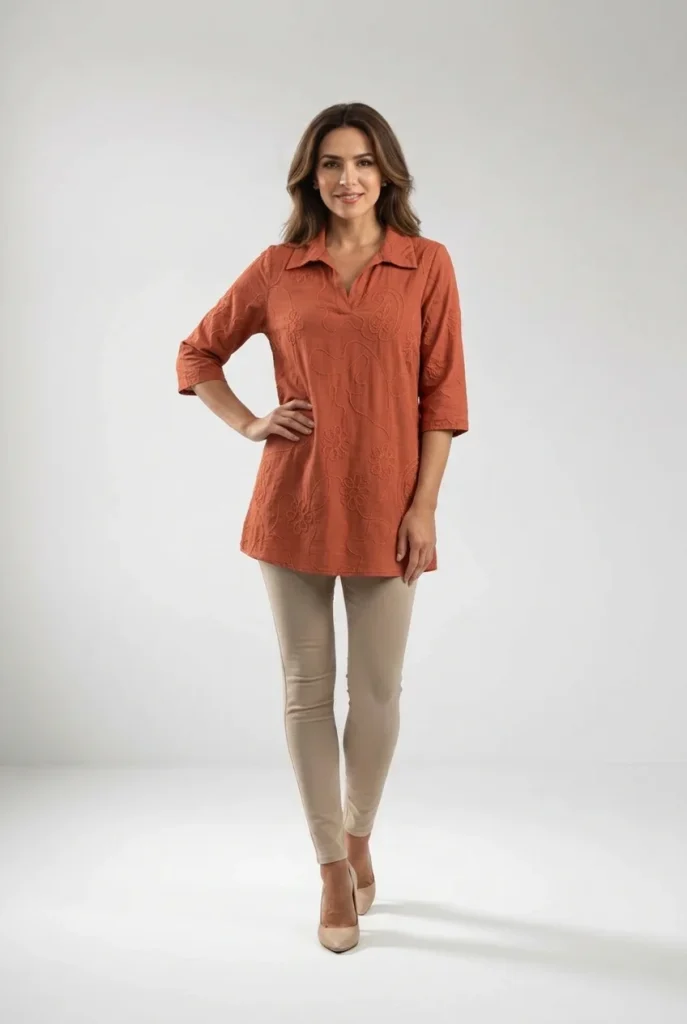 Blusón Melody Bordado Cuello Camisero
