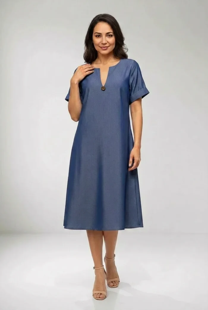 Vestido Denim Look O Viscosa Estampada